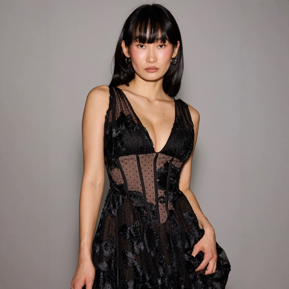 Midnight Mesh V-Neck Gown