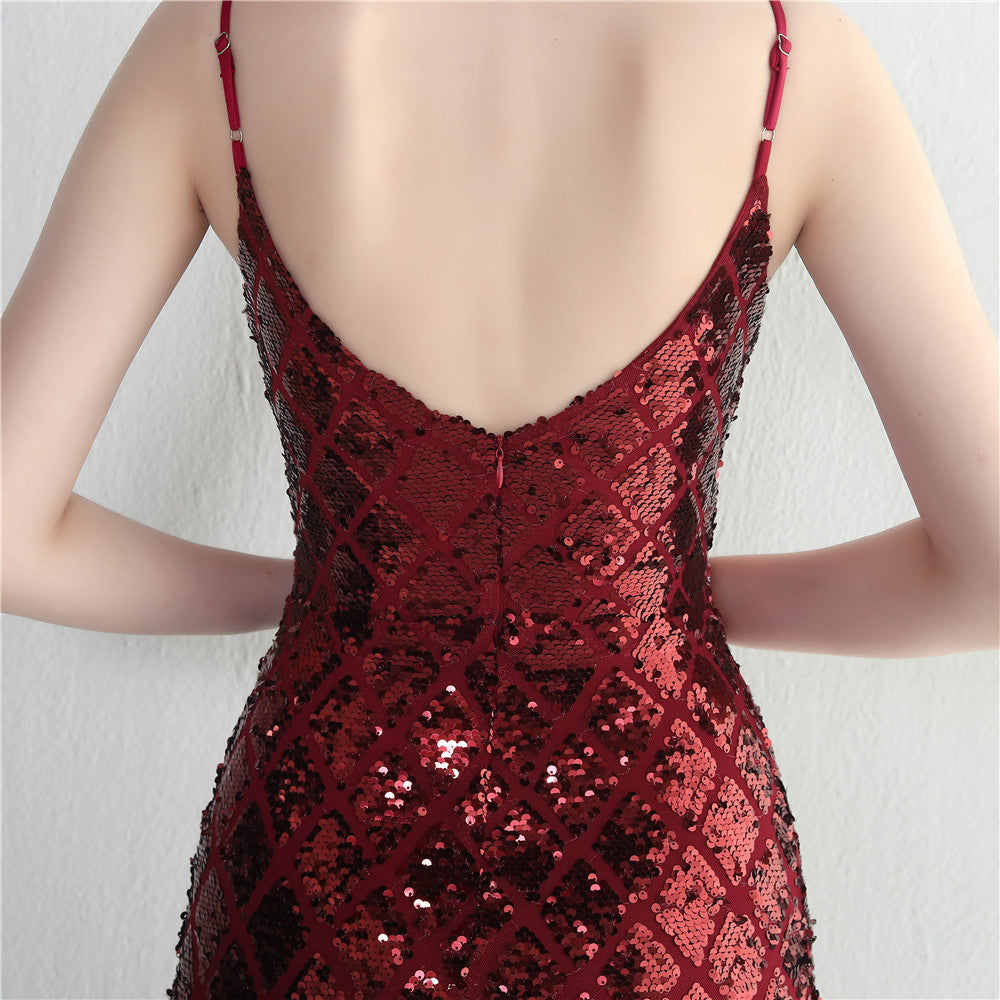 Colorful Sequin Sling Sheath Dinner Dress