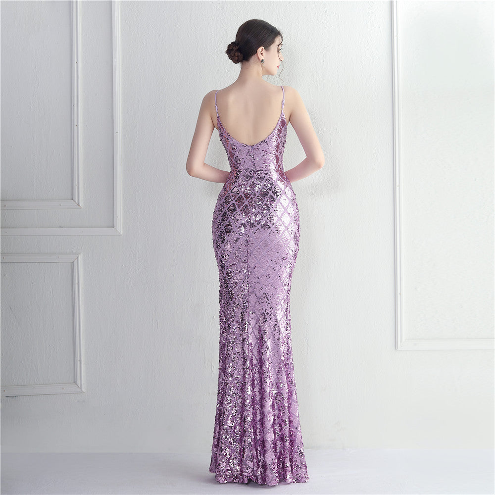 Colorful Sequin Sling Sheath Dinner Dress