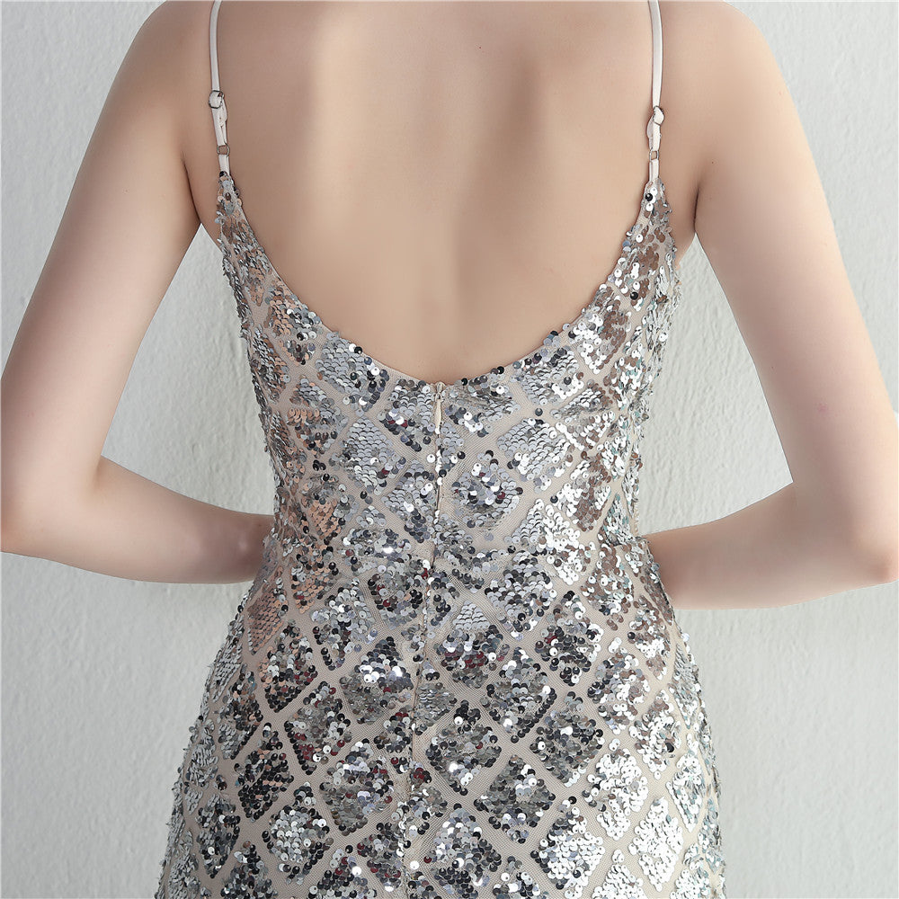 Colorful Sequin Sling Sheath Dinner Dress