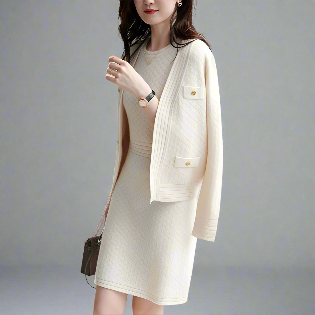 Two-Piece Knit Dress & Cardigan Ensemble