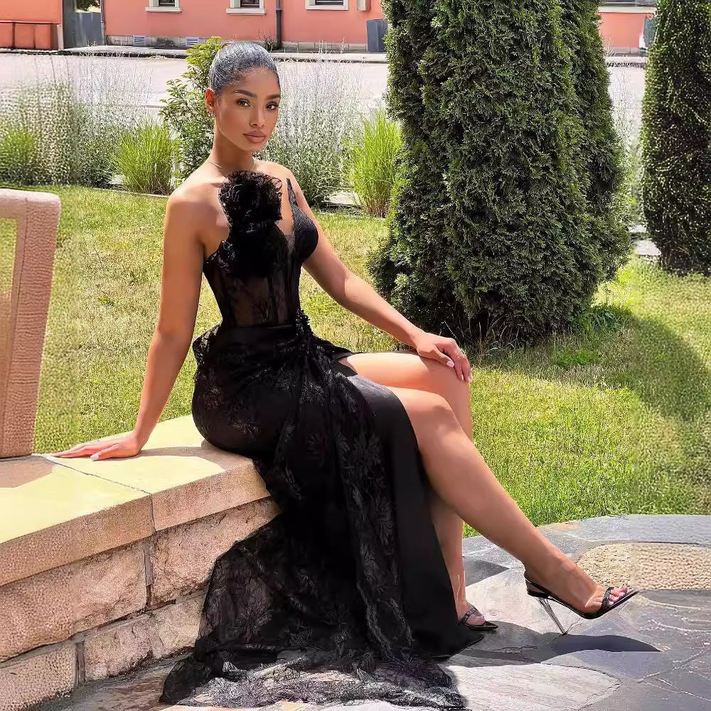 Elegant Black Lace Backless Slimming Maxi Dress