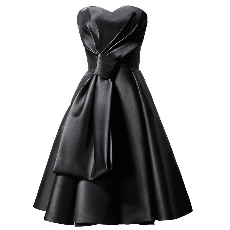 Luxe Satin Bandage Bra Dress – Black Strapless Cocktail Mini