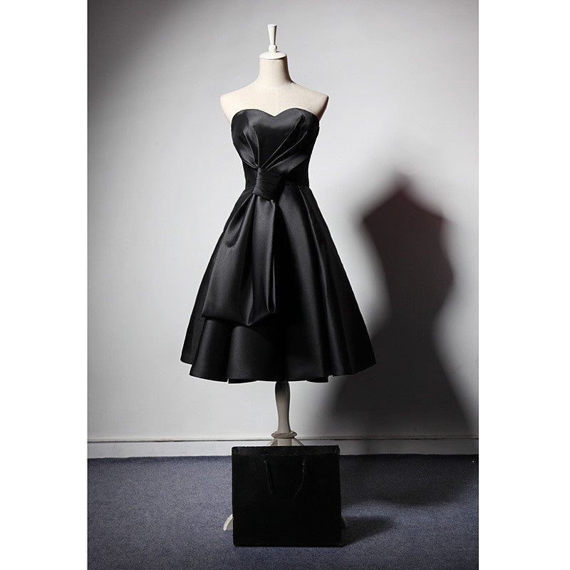 Luxe Satin Bandage Bra Dress – Black Strapless Cocktail Mini