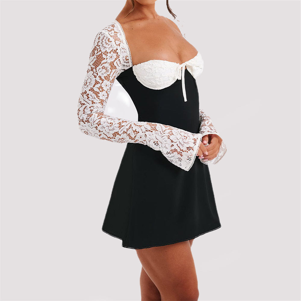 Luxe Lace Corset Mini Dress with Sleeves