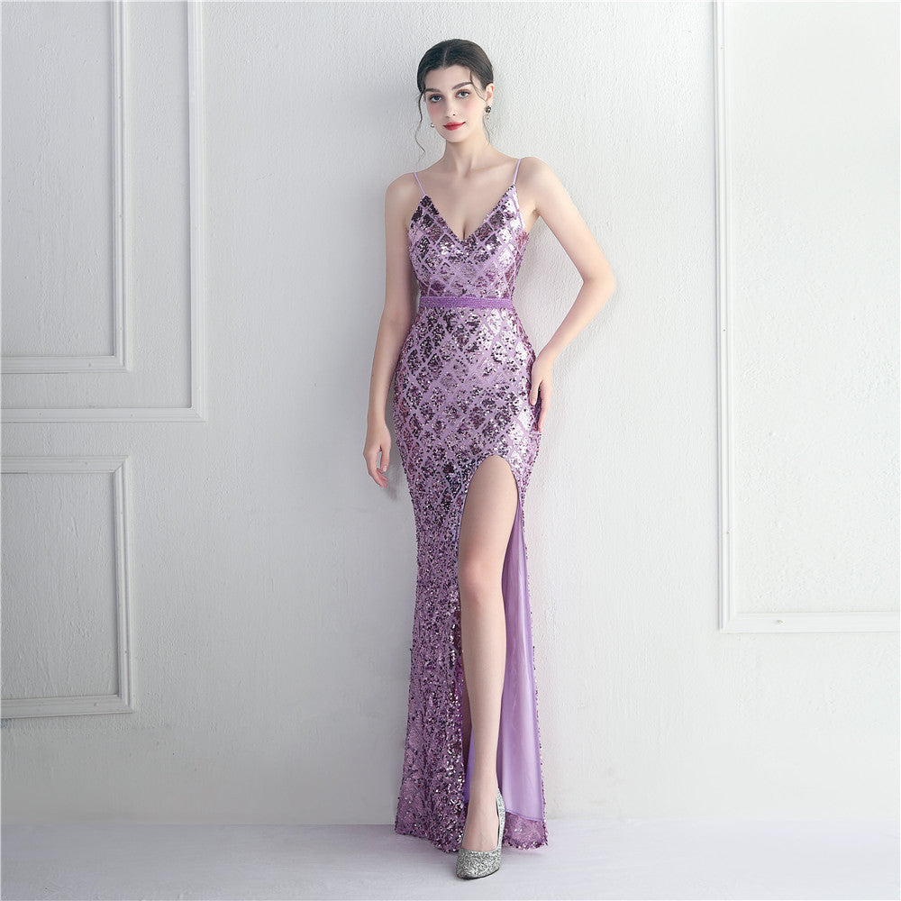 Colorful Sequin Sling Sheath Dinner Dress