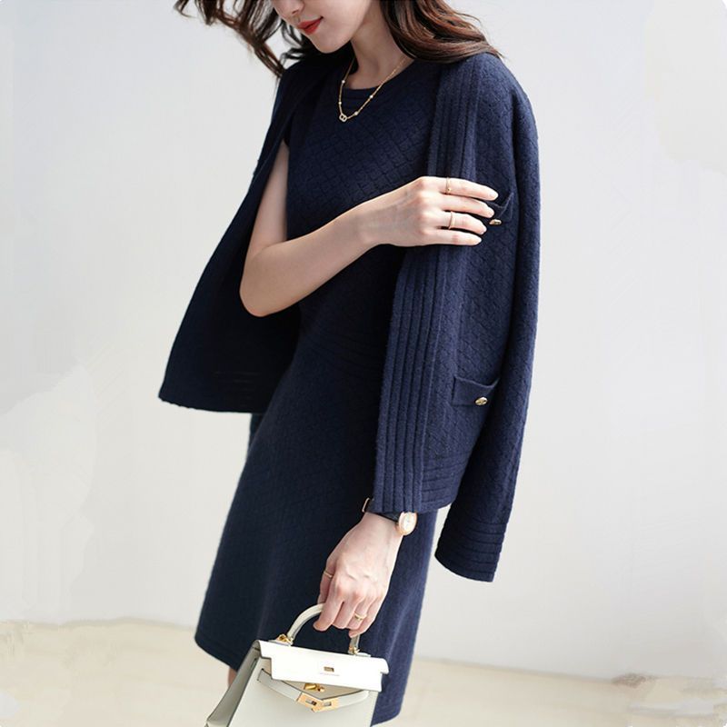 Two-Piece Knit Dress & Cardigan Ensemble