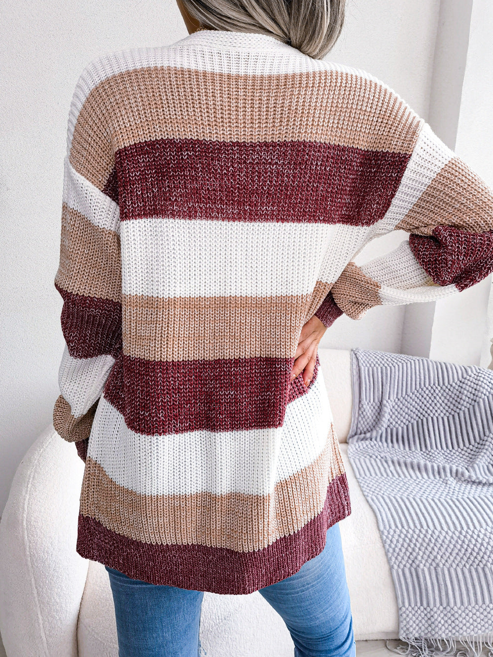 Plaid Knit Sweater Cardigan