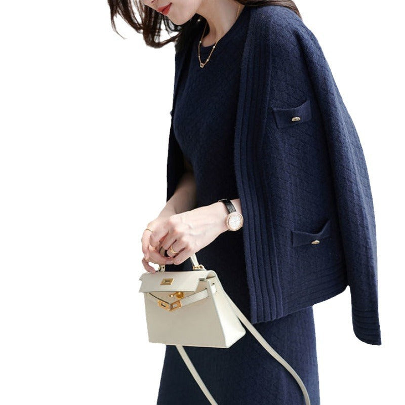 Two-Piece Knit Dress & Cardigan Ensemble