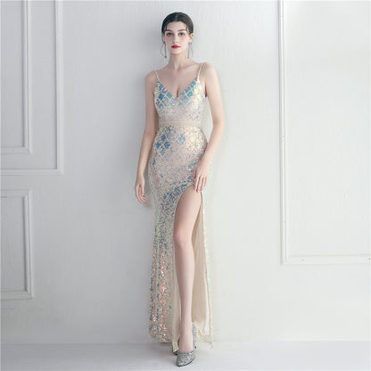 Colorful Sequin Sling Sheath Dinner Dress
