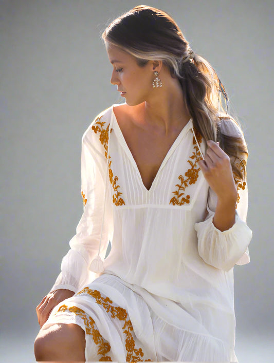 Luxe Embroidered V-Neck Dress