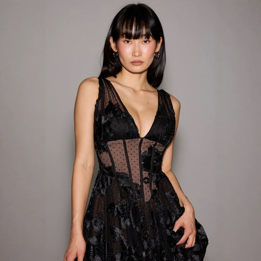 Midnight Mesh V-Neck Gown