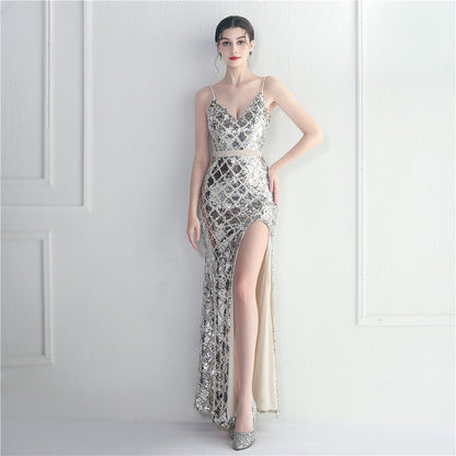 Colorful Sequin Sling Sheath Dinner Dress
