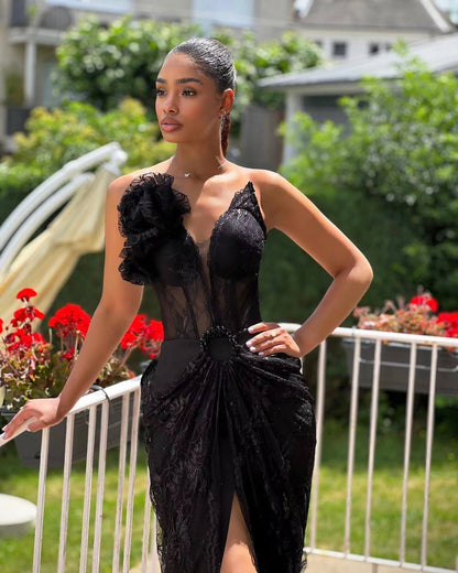 Elegant Black Lace Backless Slimming Maxi Dress