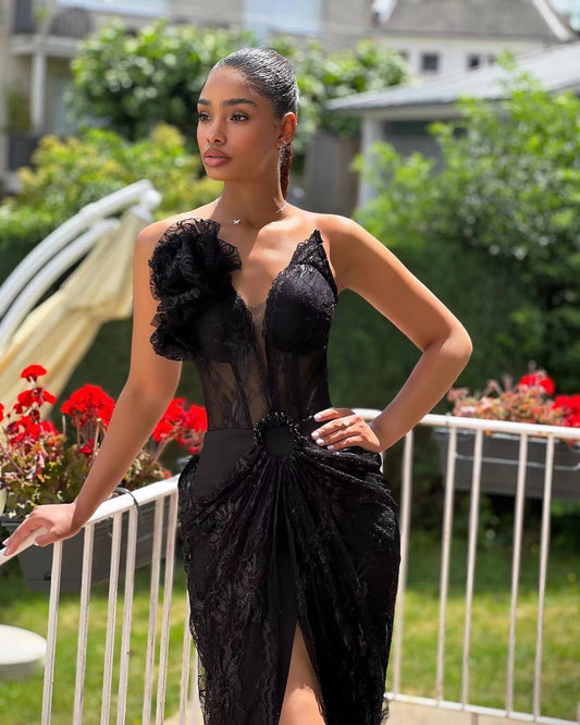 Elegant Black Lace Backless Slimming Maxi Dress