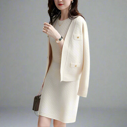 Two-Piece Knit Dress & Cardigan Ensemble