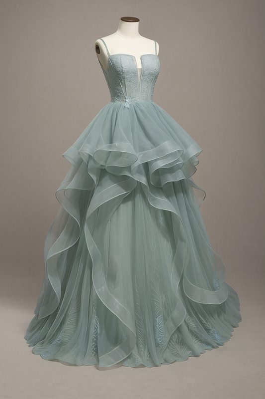 Grey Green Suspender Bra Evening Dress For Women