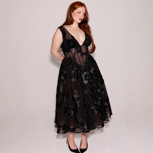 Midnight Mesh V-Neck Gown