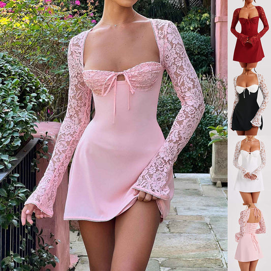 Luxe Lace Corset Mini Dress with Sleeves
