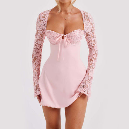 Luxe Lace Corset Mini Dress with Sleeves