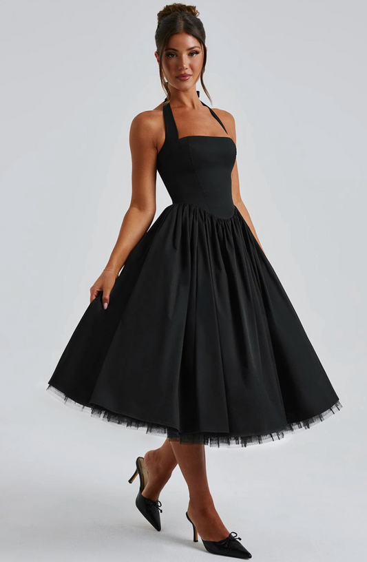 Luxe Mesh Backless Midi Dress