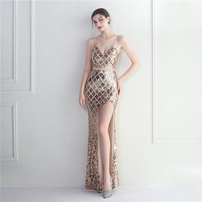 Colorful Sequin Sling Sheath Dinner Dress